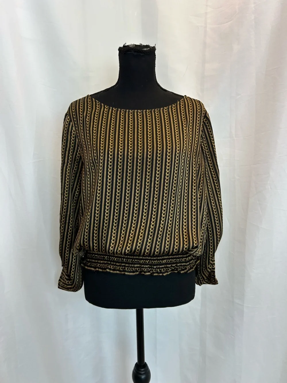 Michael Michael Kors women's blouse black gold chain print elastic waistband L - Picture 2 of 11
